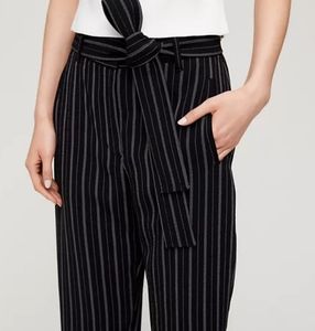 Aritzia Wilfred Tie Front Wool Charcol and light grey stripe pants